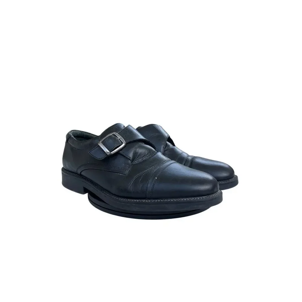 GH Bass Mens 12 Black Leather Monk Strap Dress Shoes Buckle Loafers Oxfords VTG
